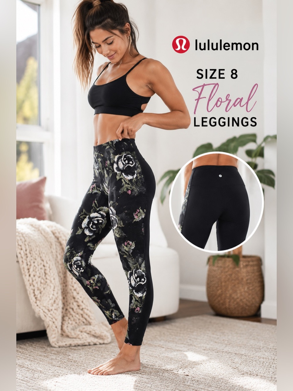 Lululemon Wunder Under Pant Garden Party Smooth Silver Multi / Black Size 8